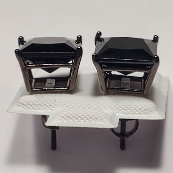 925 SILVER BLACK RHODIUM BLACK CZ STUD EARRINGS - Picture 3 of 6